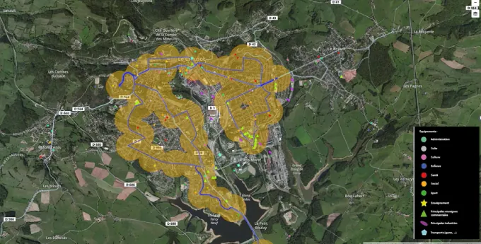 Diagnostic mobilités à l'échelle d'une communauté urbaine, buffers autour des lignes de transport